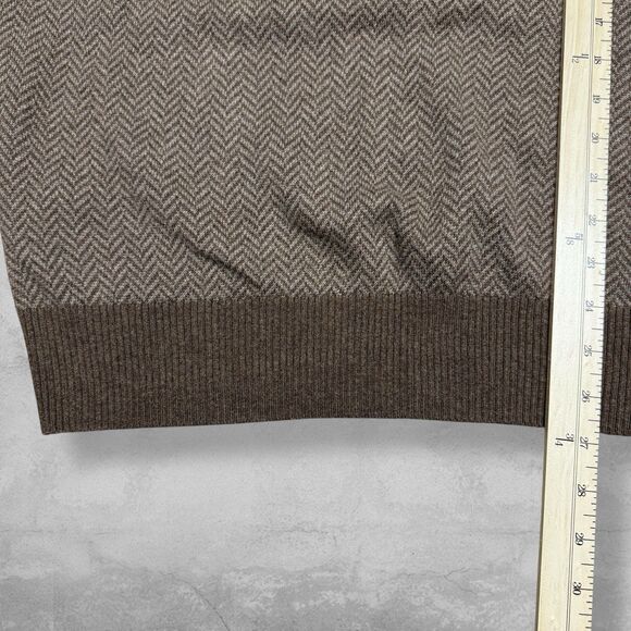 Eddie Bauer Sweater Men’s L Brown Herringbone Cotton Cashmere V Neck Pullover - Picture 5 of 7